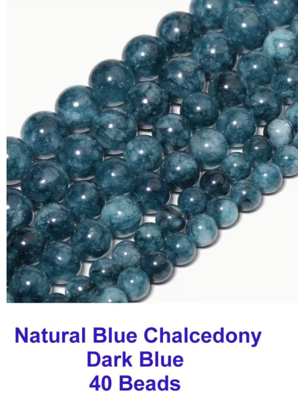 Natural Blue Chalcedony Dark Blue 40 Beads
